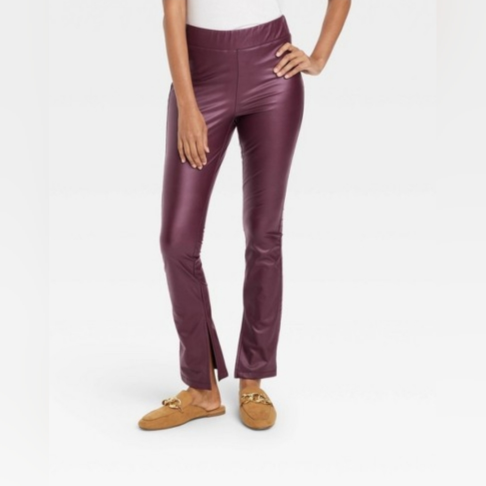 High-Waisted Slim Fit Split Hem Faux-Leather Leggings